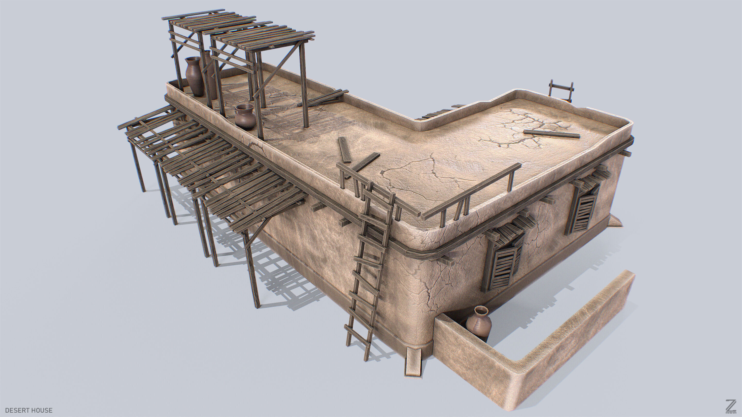 Desert house Low-poly 3D model_6