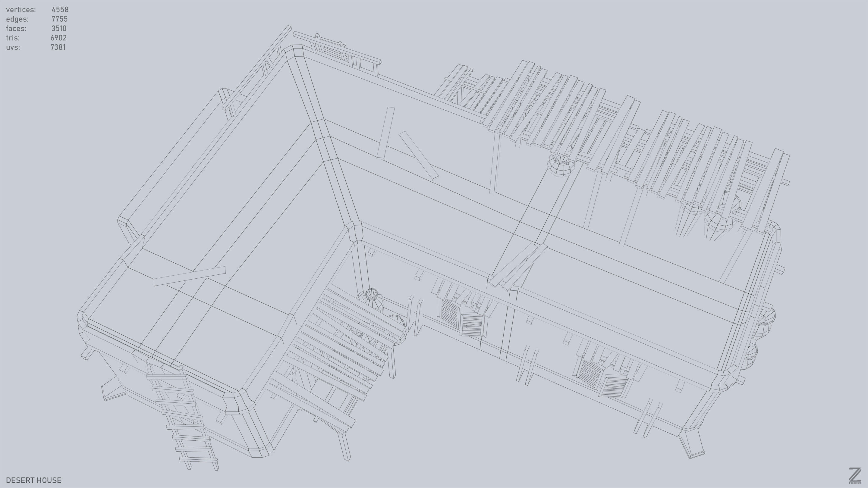 Desert house Low-poly 3D model_14