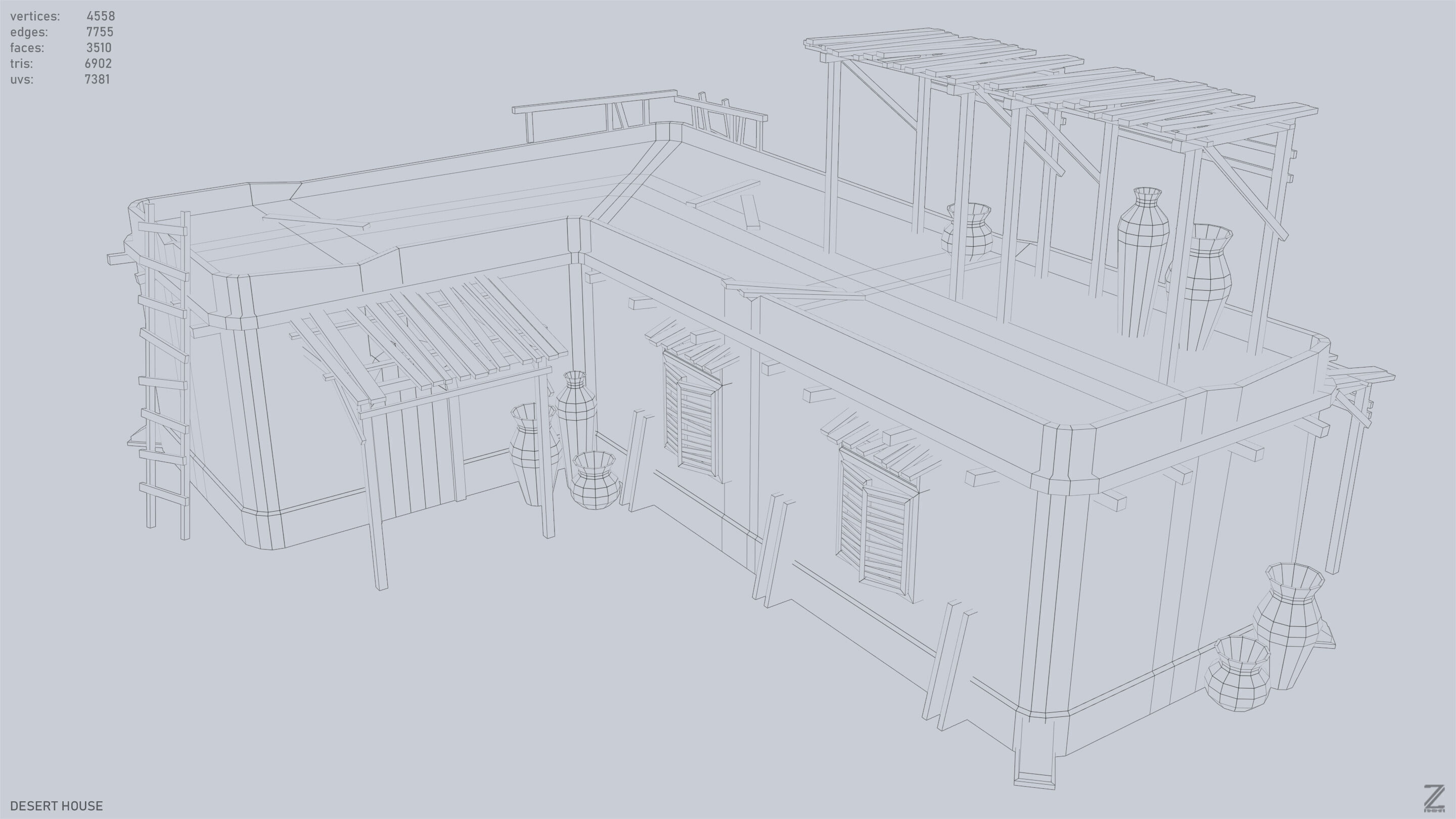 Desert house Low-poly 3D model_9