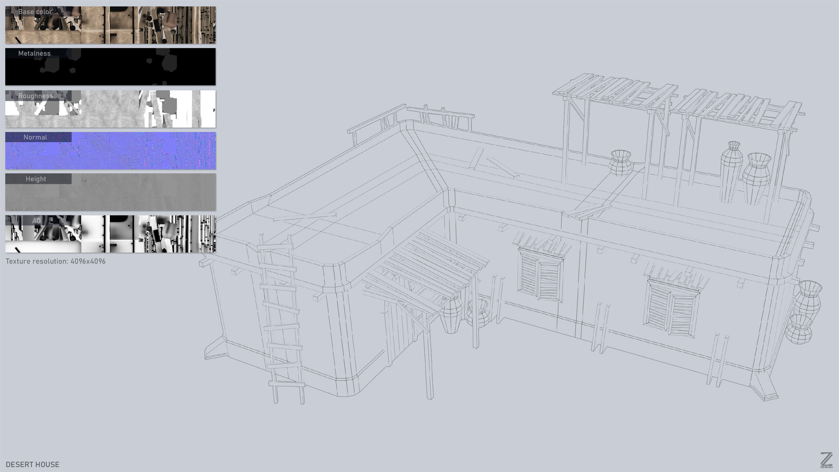 Desert house Low-poly 3D model_3