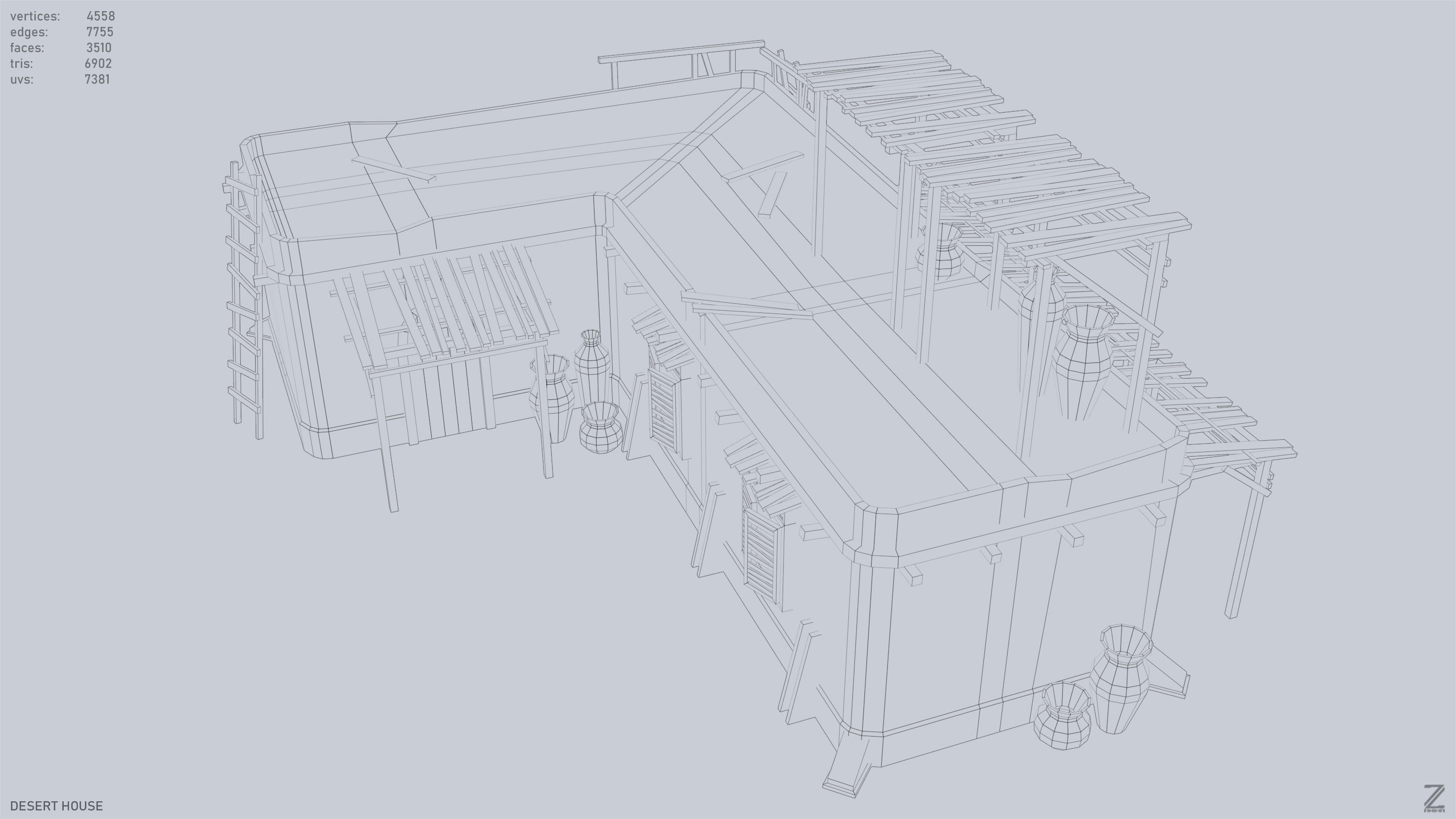 Desert house Low-poly 3D model_10