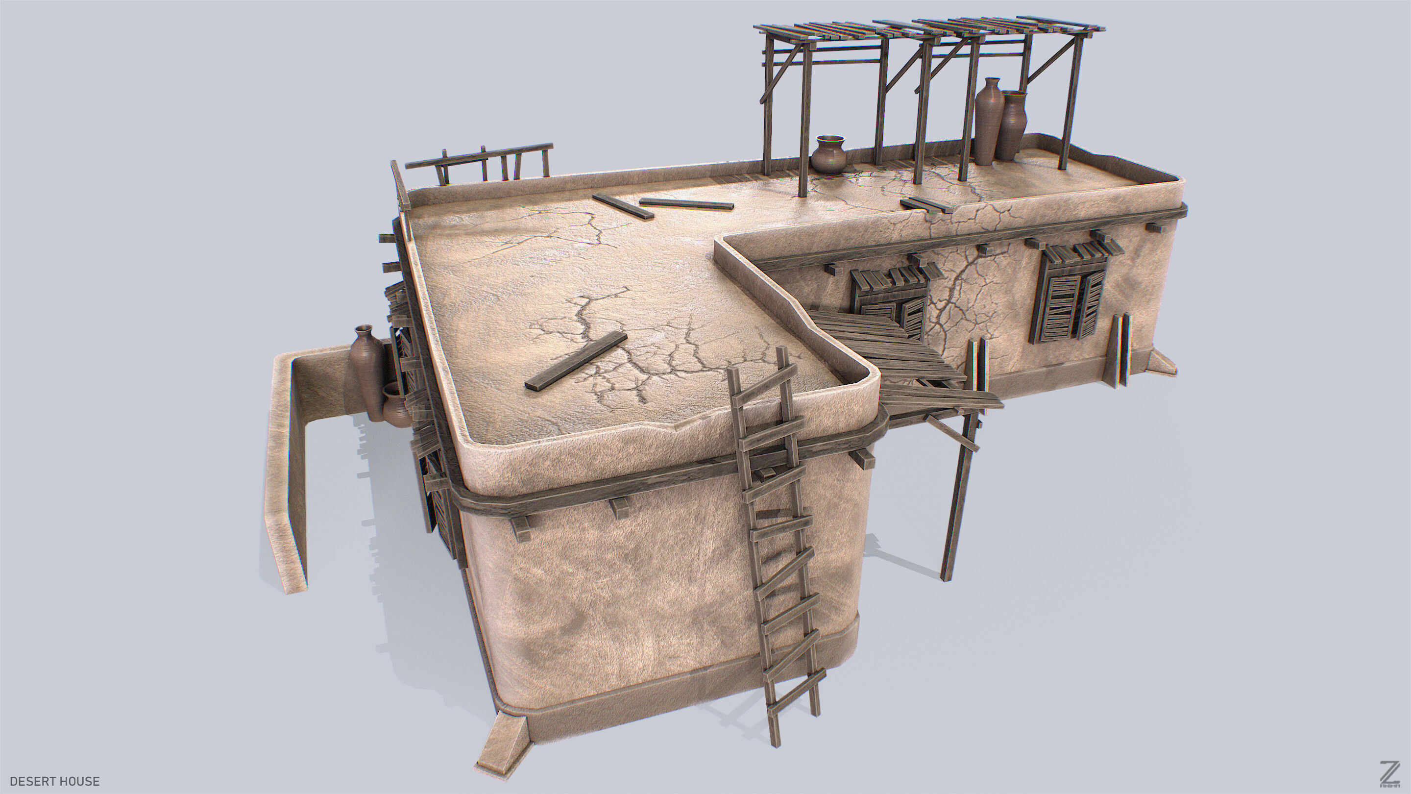 Desert house Low-poly 3D model_7