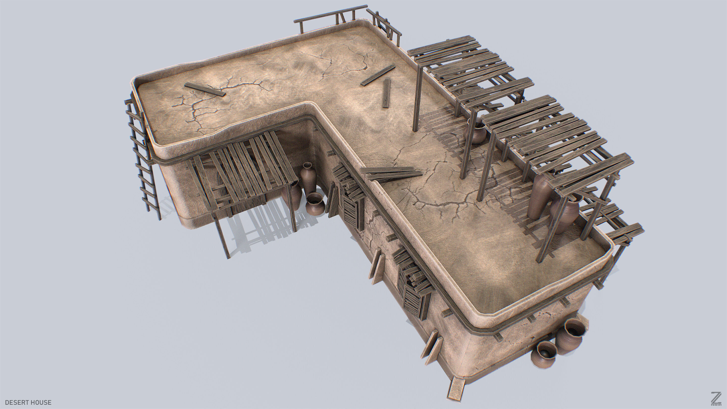 Desert house Low-poly 3D model_2