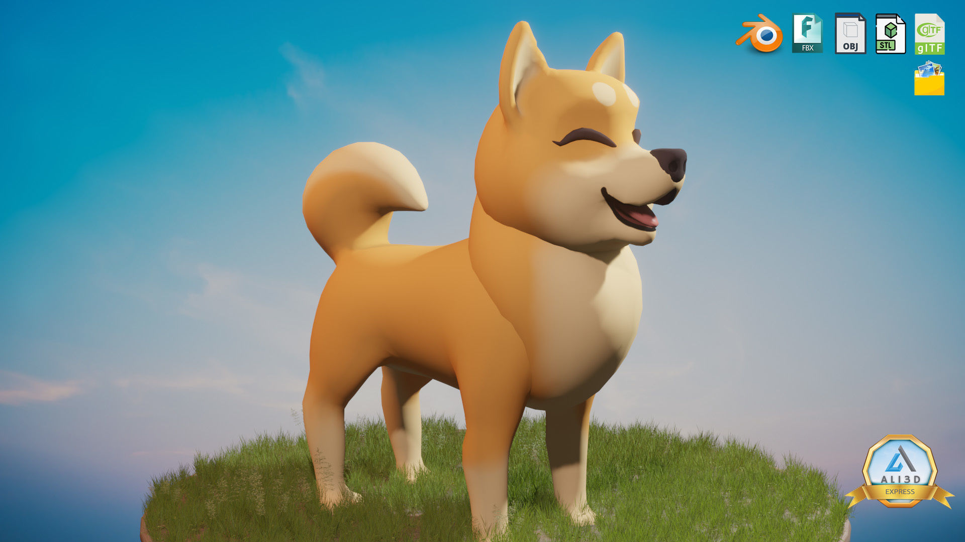Shibainu Shiba-inu Dog  Low-poly 3D model_5