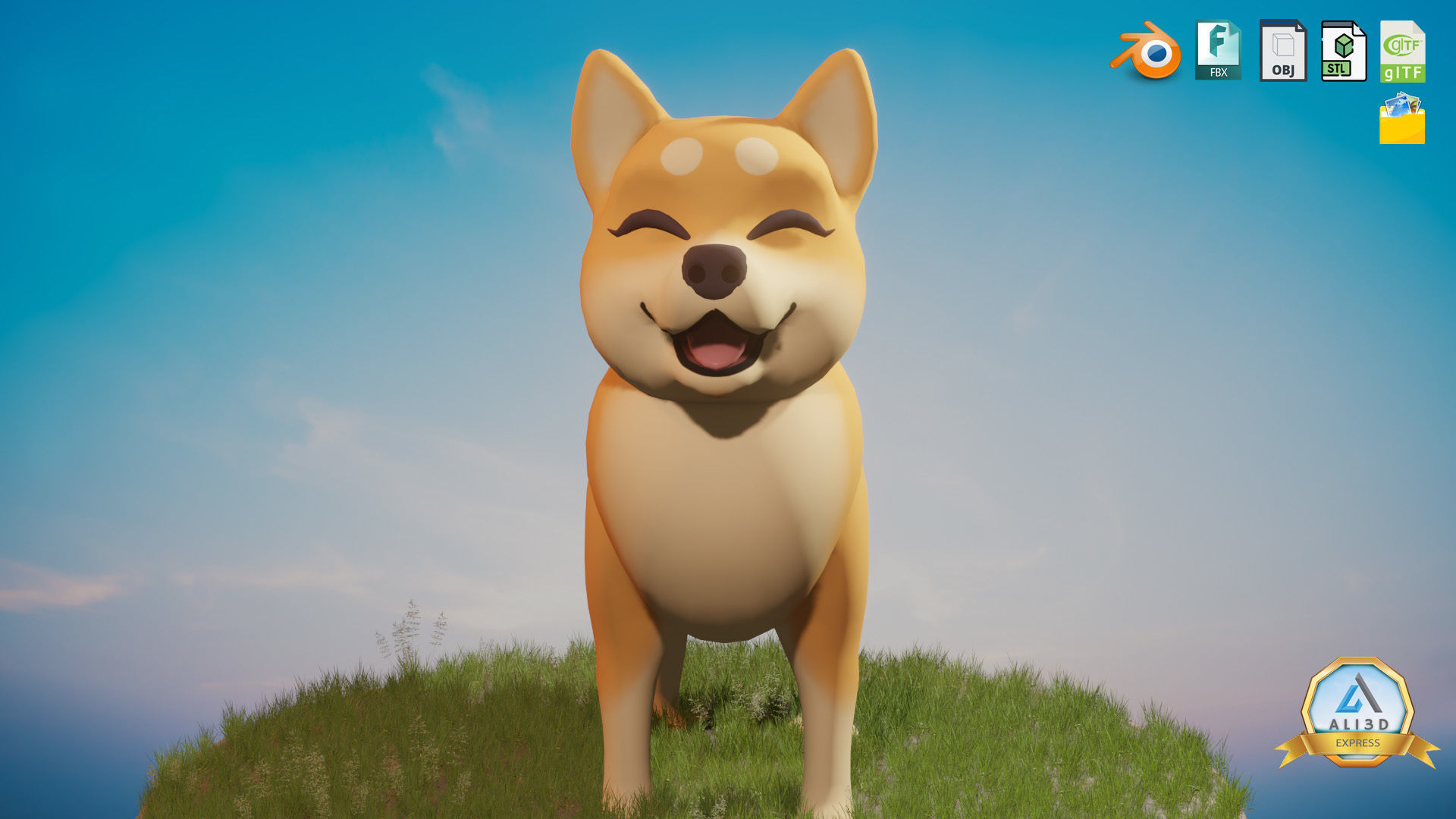 Shibainu Shiba-inu Dog  Low-poly 3D model_1