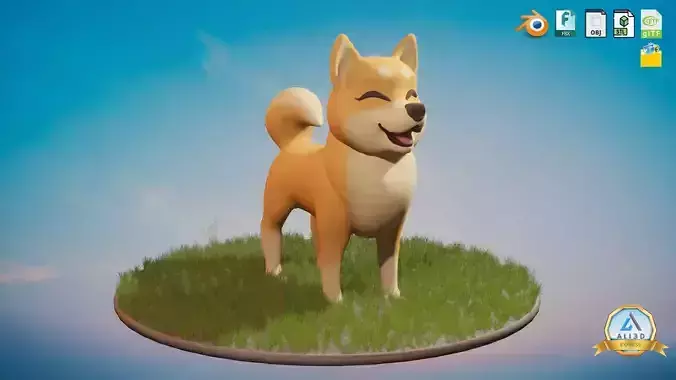 Shibainu Shiba-inu Dog  Low-poly 3D model