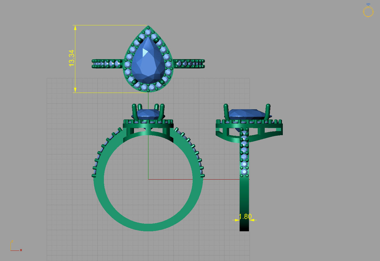 Solitario em gota com aro cravejado 3D print model_3