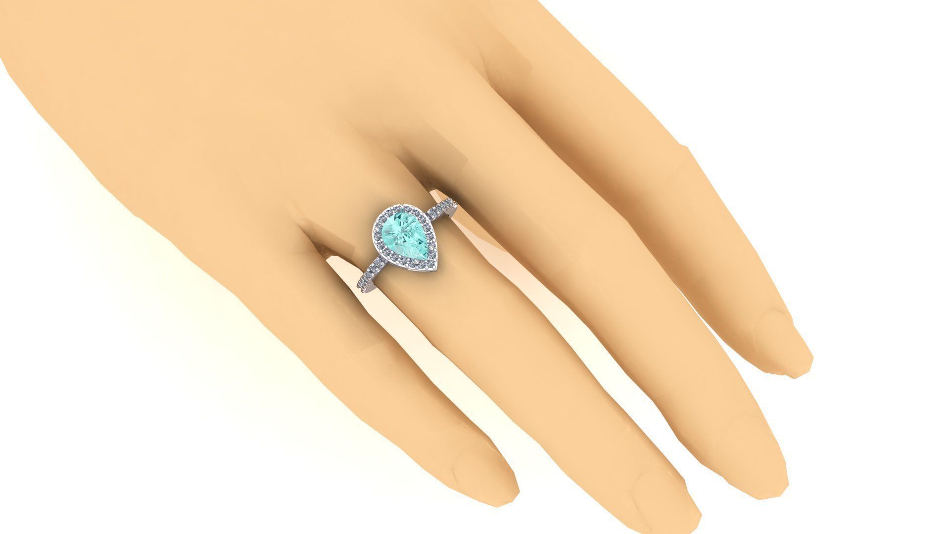 Solitario em gota com aro cravejado 3D print model_2