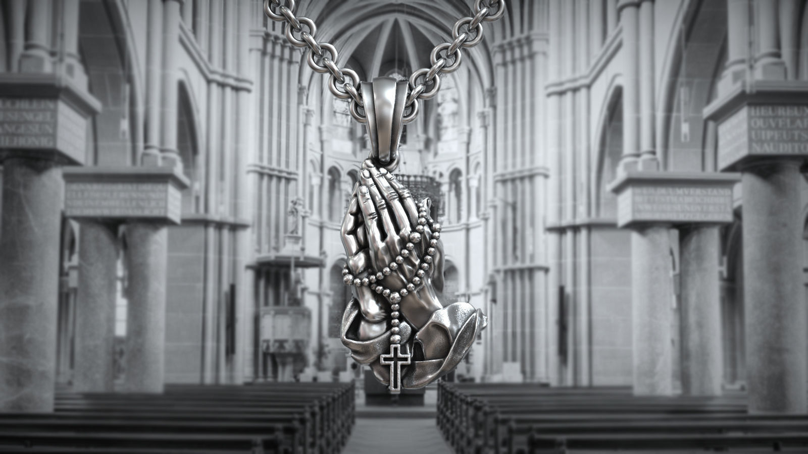 Pray Hand Holy Rosary Cross Christian Catholic Amulet 3D print model_7