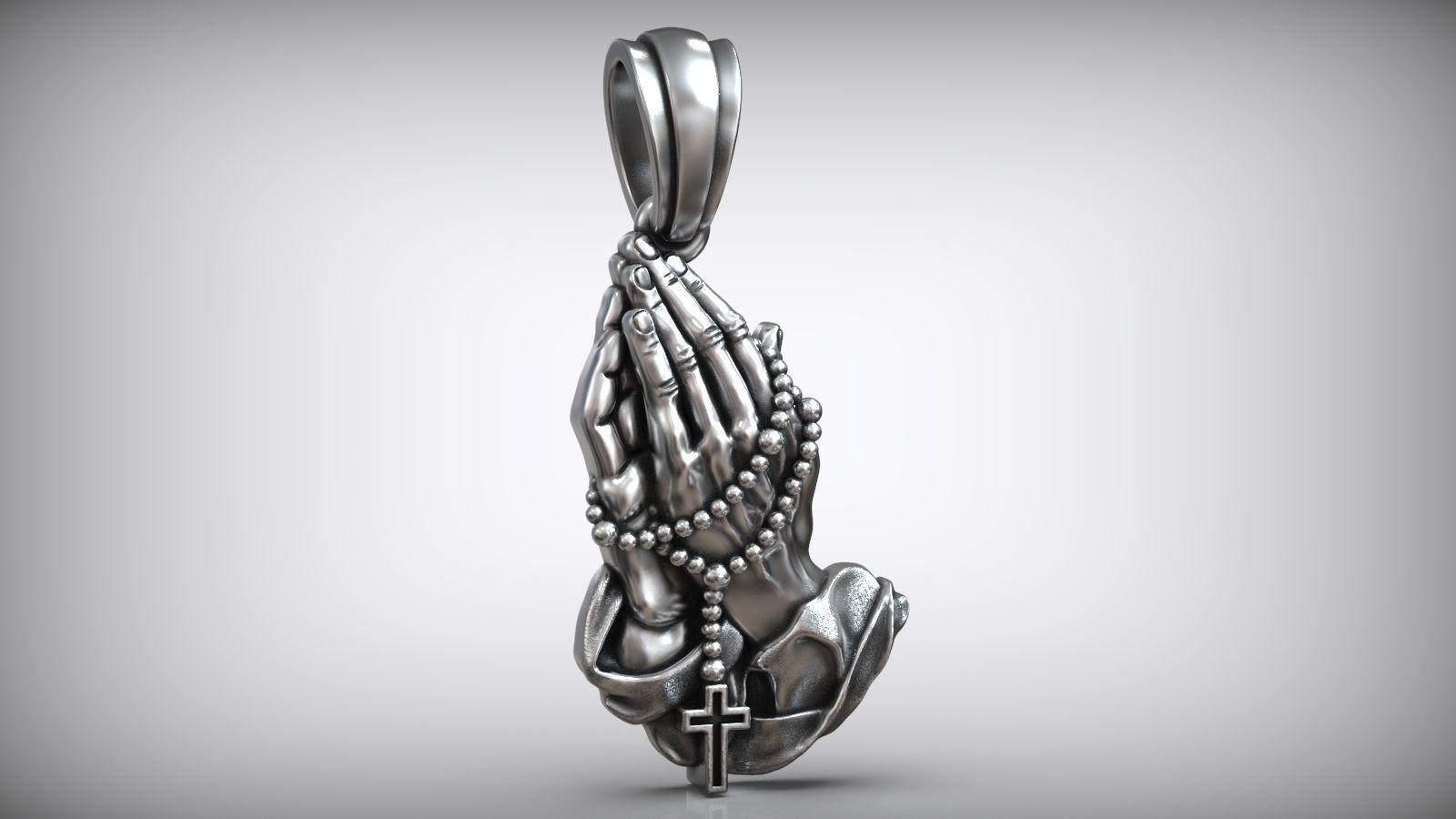 Pray Hand Holy Rosary Cross Christian Catholic Amulet 3D print model_6