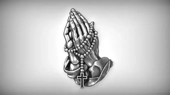 Pray Hand Holy Rosary Cross Christian Catholic Amulet 3D print model
