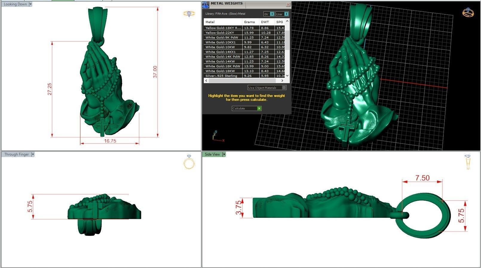 Pray Hand Holy Rosary Cross Christian Catholic Amulet 3D print model_8
