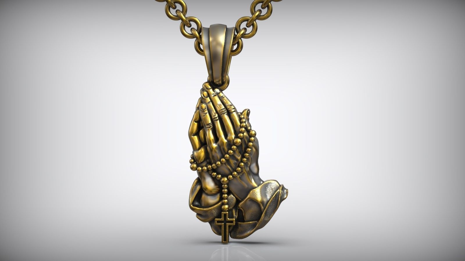 Pray Hand Holy Rosary Cross Christian Catholic Amulet 3D print model_4