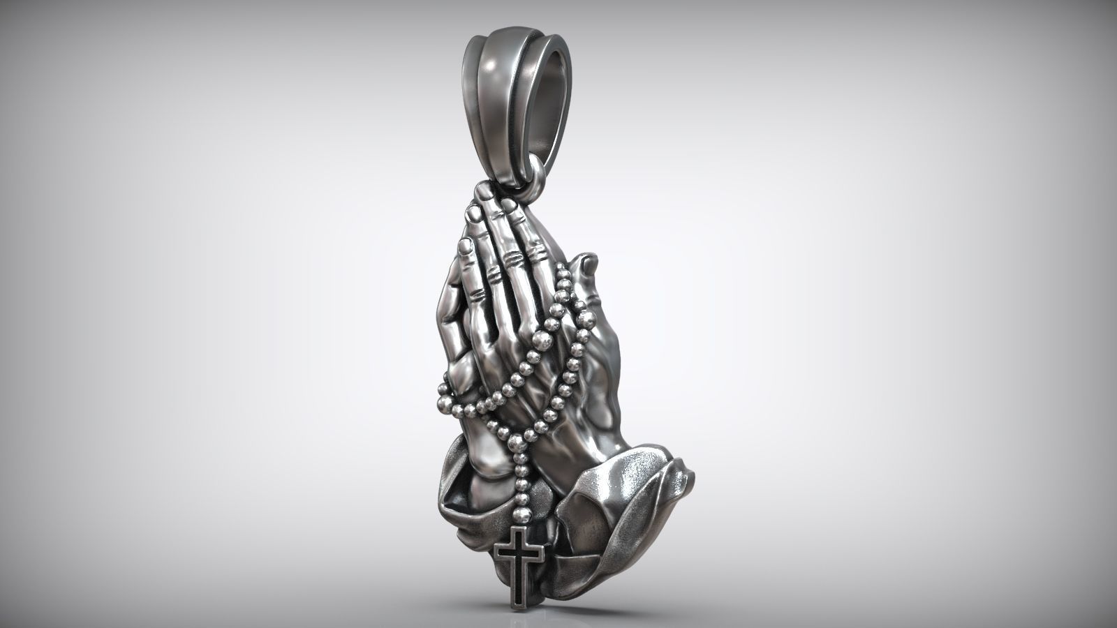 Pray Hand Holy Rosary Cross Christian Catholic Amulet 3D print model_1