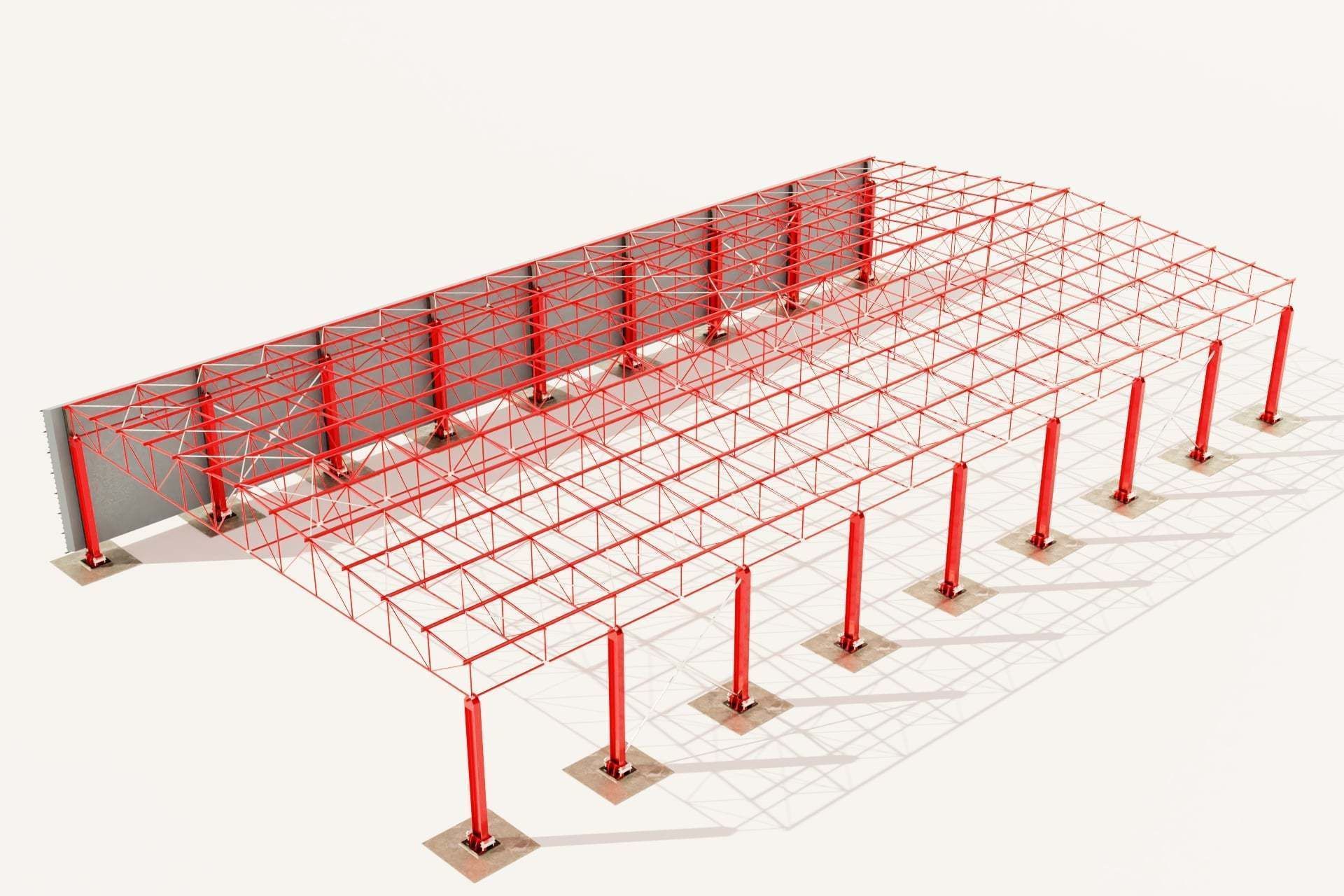 Industrial steel truss hall - calculated 3D model_8