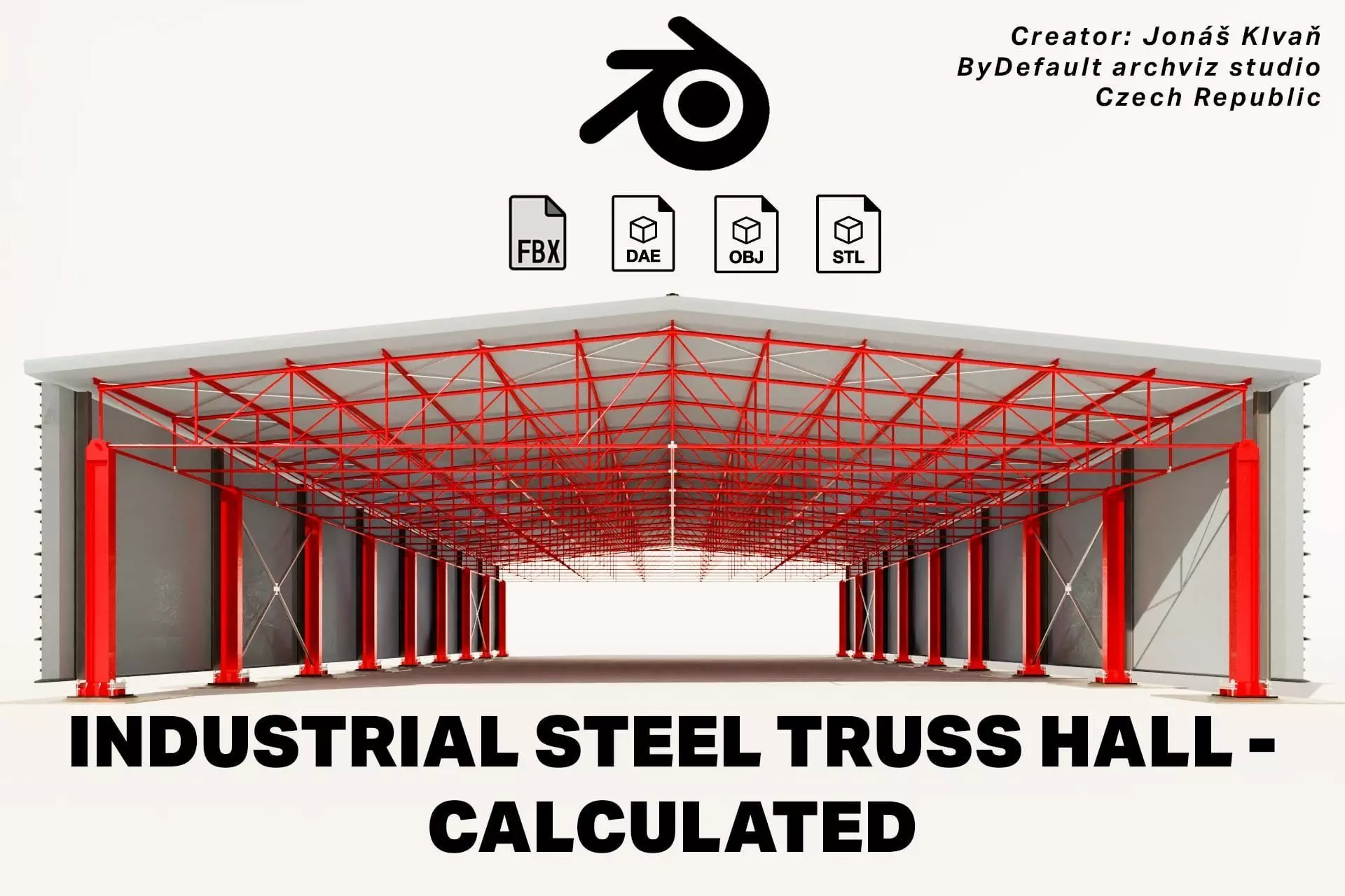 Industrial steel truss hall - calculated 3D model_0