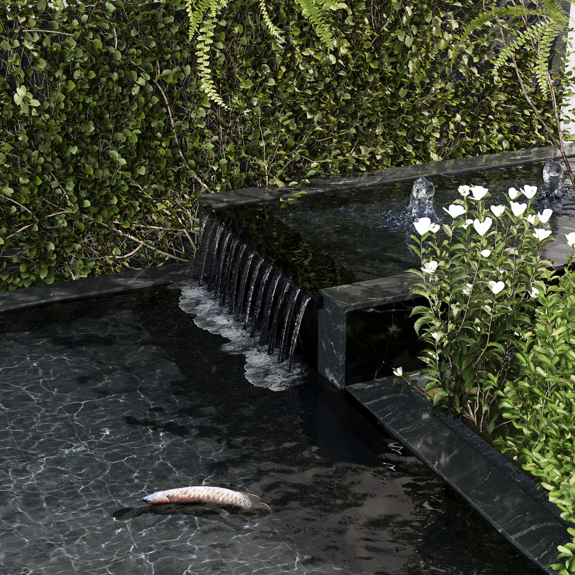 Water Ponds With Plants and Fish 3D model_2