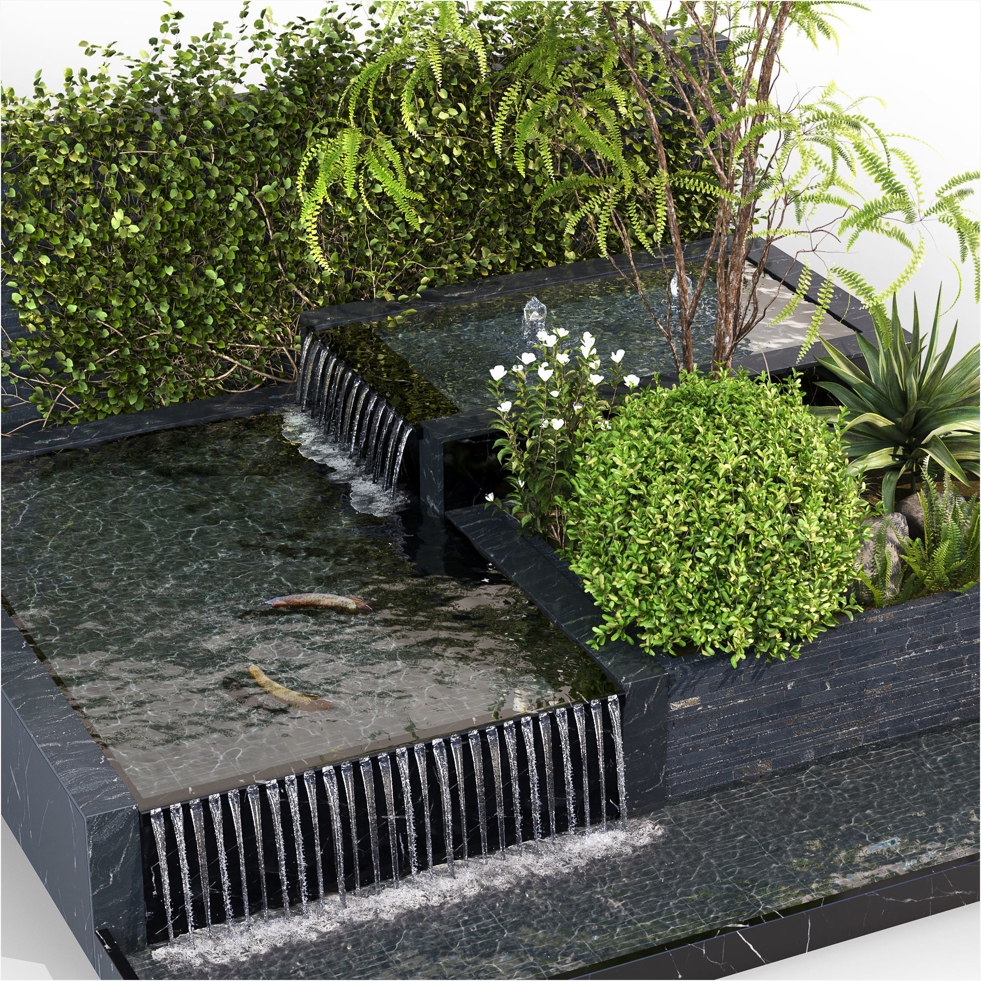 Water Ponds With Plants and Fish 3D model_3