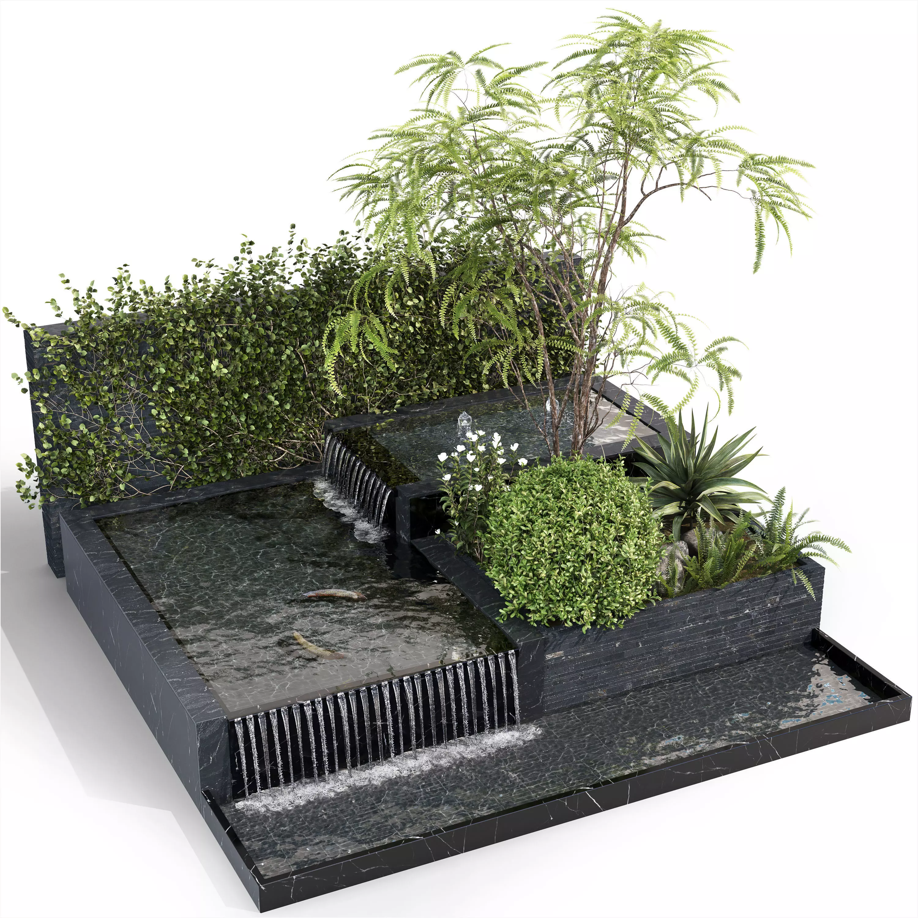 Water Ponds With Plants and Fish 3D model_0