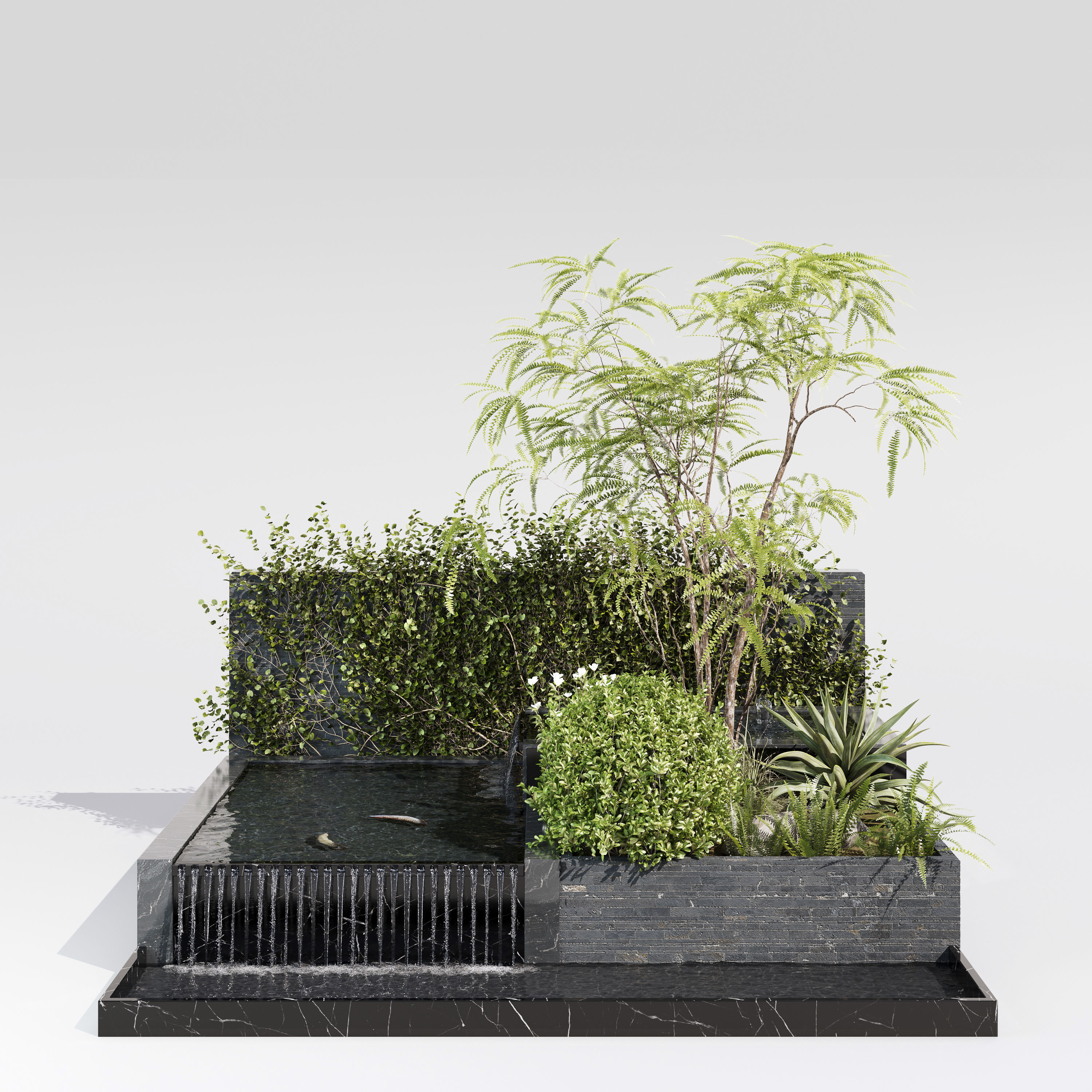 Water Ponds With Plants and Fish 3D model_1