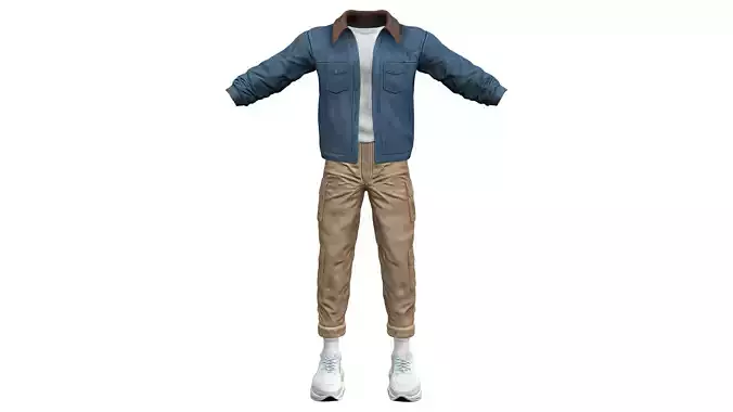 Men Cargo Pants Denim Jacket Tshirt Sports Shoes Outfit