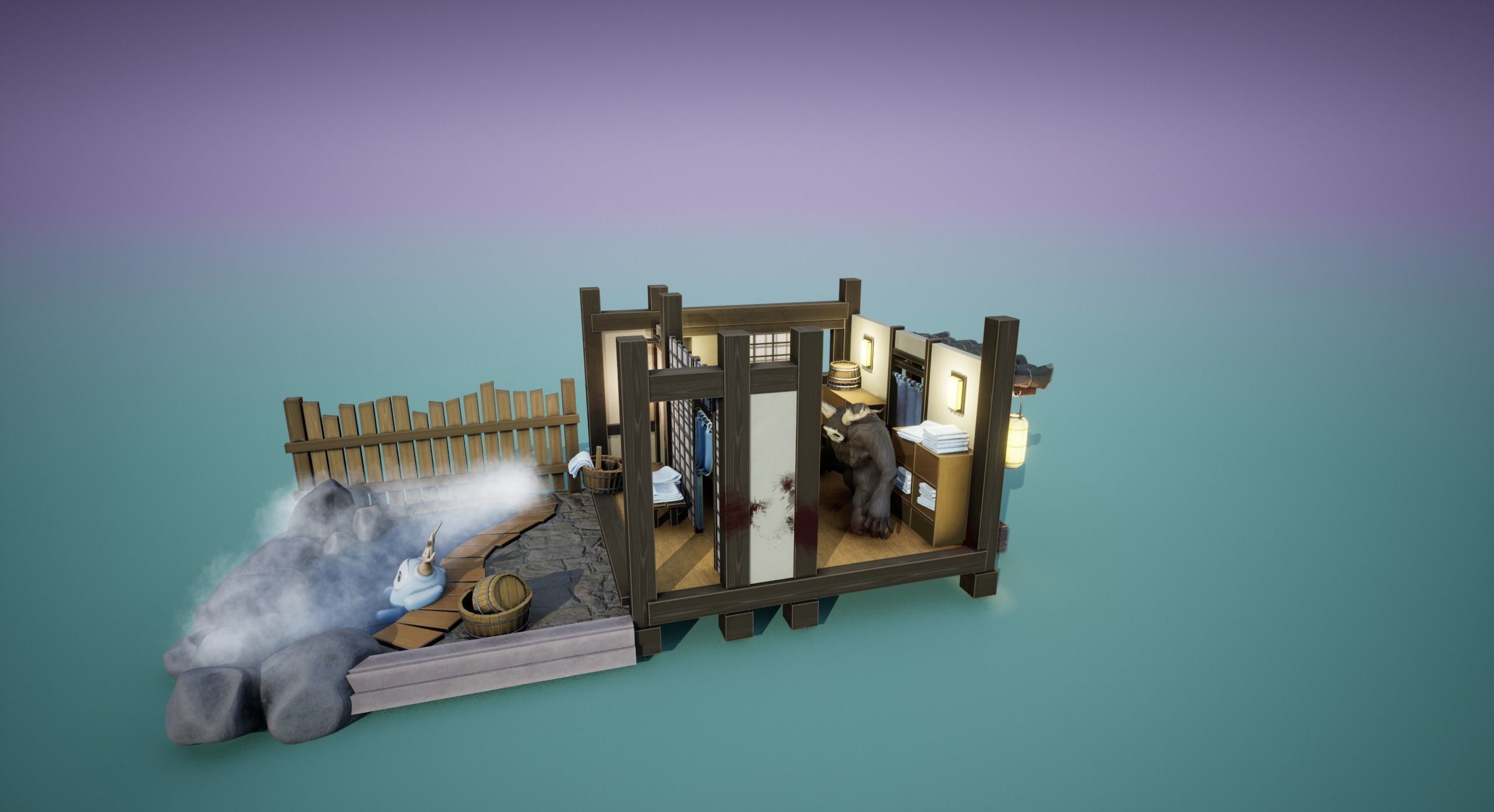 Blender to UE5 Stylized Monster Hot spring  Environment  Game 3D model_6