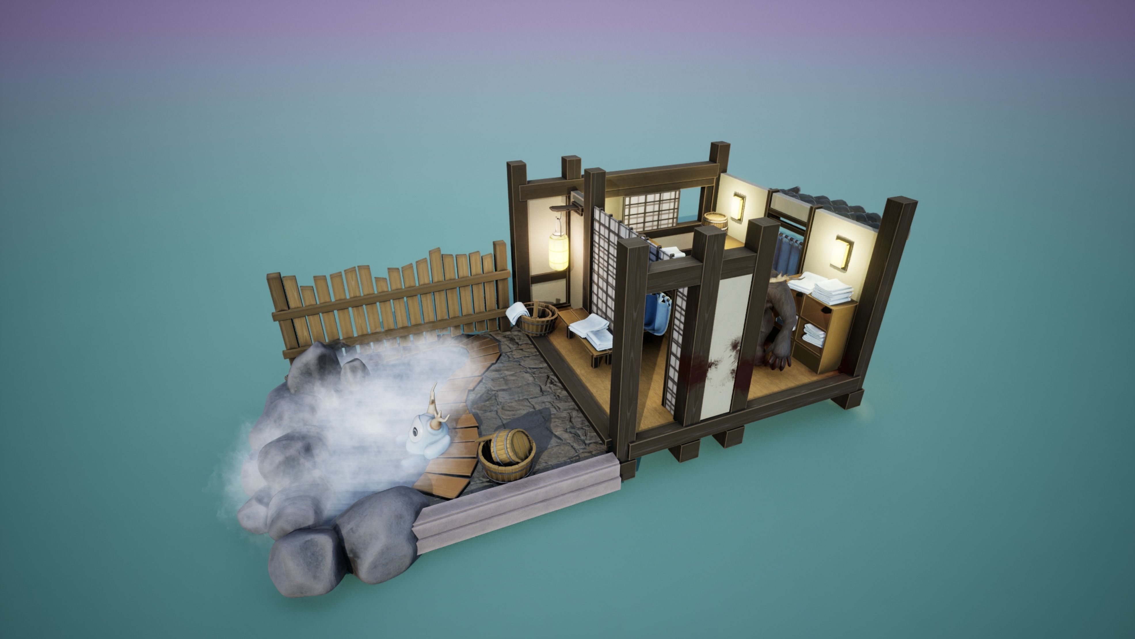 Blender to UE5 Stylized Monster Hot spring  Environment  Game 3D model_4