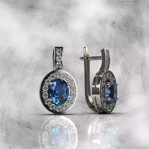 Earrings with oval stone and diamonds 3