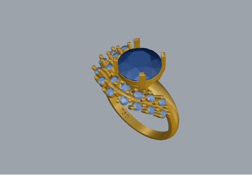 ring with diamond leaves 3D print model_4