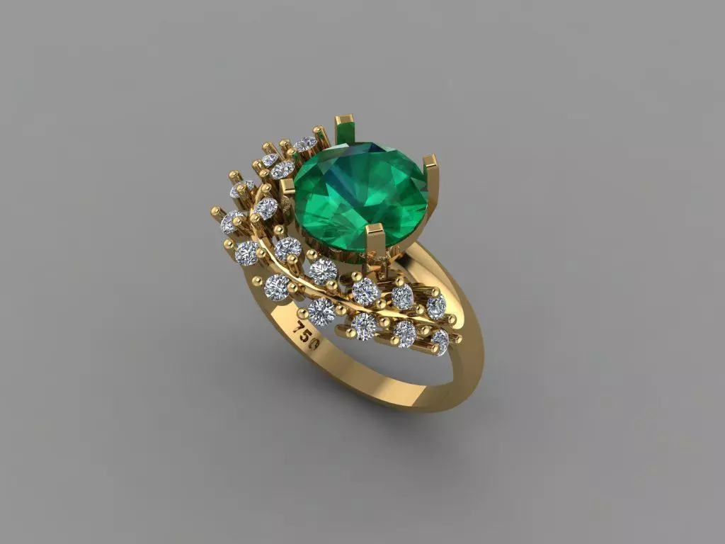 ring with diamond leaves 3D print model_0