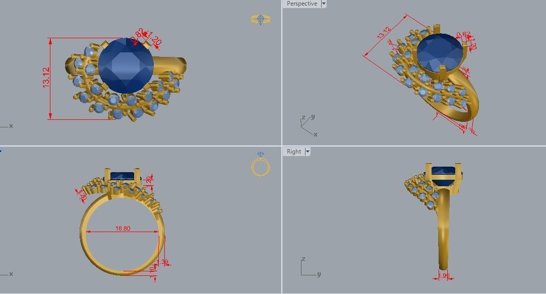 ring with diamond leaves 3D print model_6