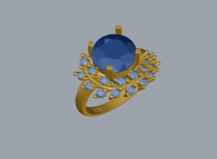 ring with diamond leaves 3D print model_5