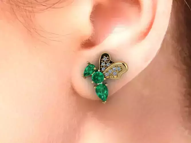 Bee earrings with gemstones 3D print model