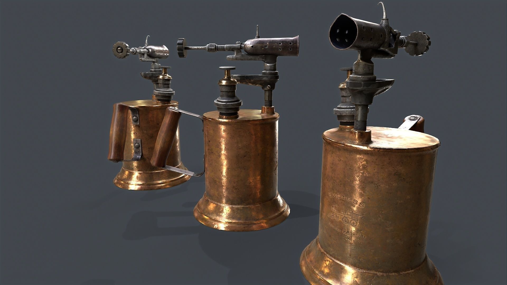 Blowtorch steampunk gas can Low-poly 3D model_8