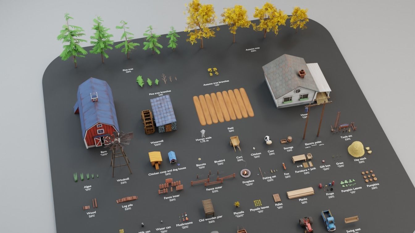 Farm prop pack - stylized Low-poly 3D model_11
