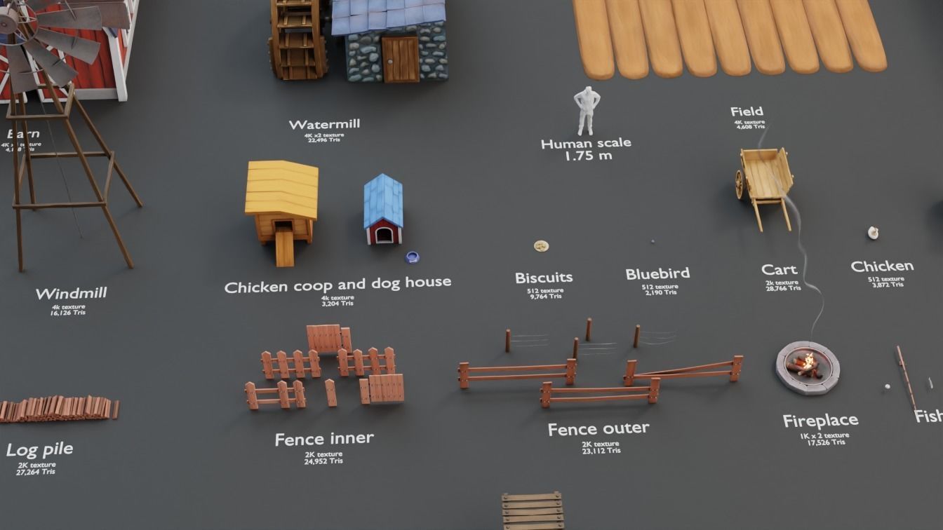 Farm prop pack - stylized Low-poly 3D model_10