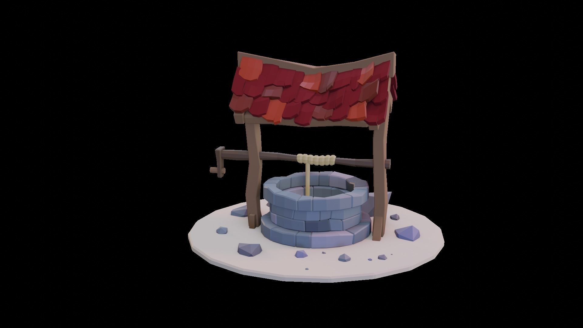 Low Poly Well 3D Model water Low-poly 3D model_1