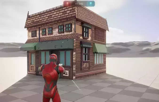 Pixel Art Coffee Shop Building 3D Game Ready Asset Free low-poly 3D model
