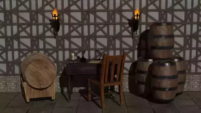 old medieval workbench in a cellar