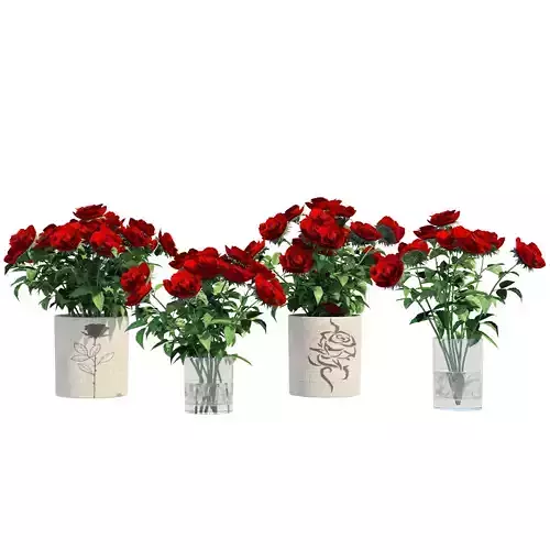 Red rose flower vases Low-poly 3D model