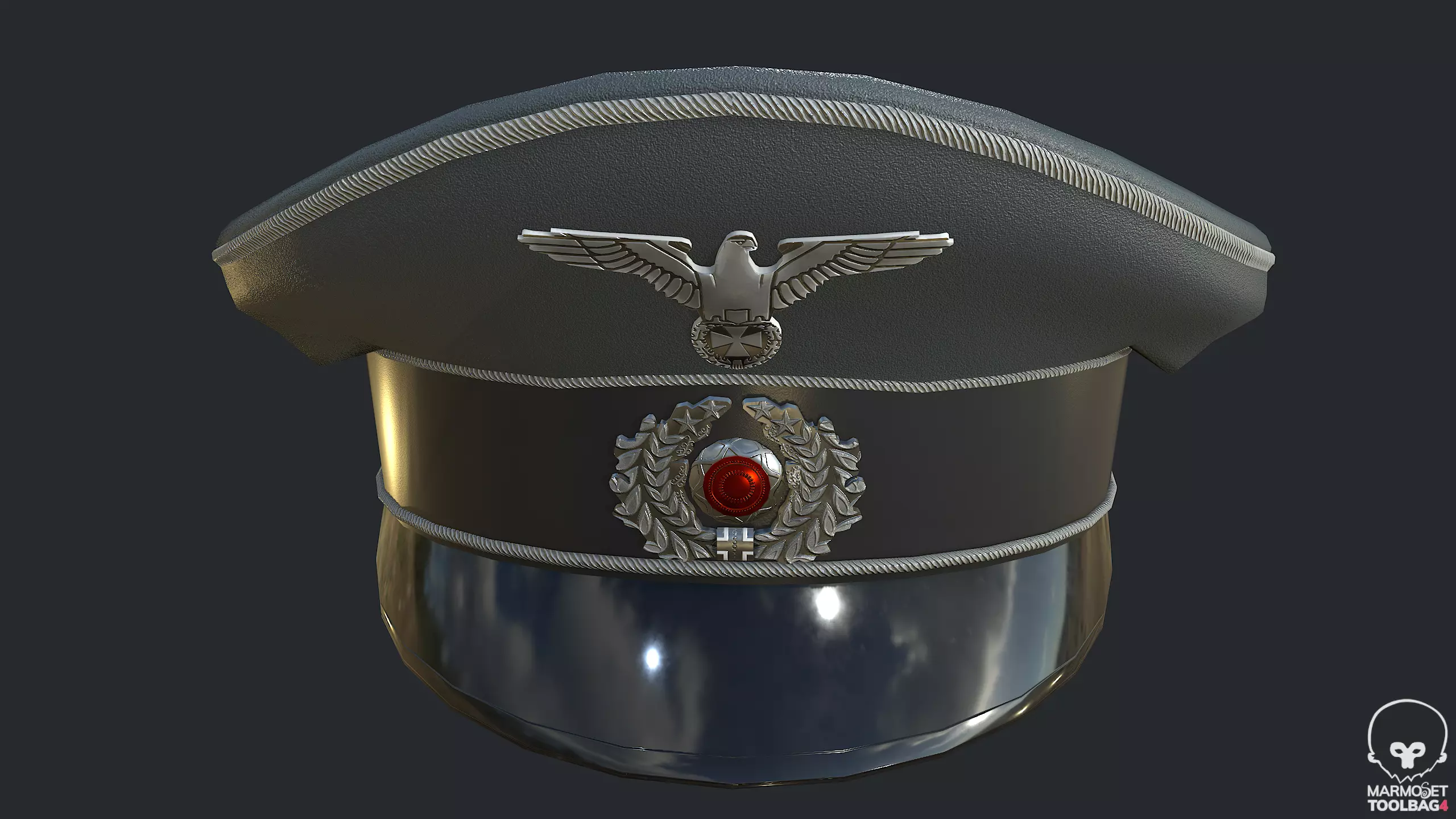 WW2 German Officer Hat - WWII German Commander Hat Low-poly 3D model_0