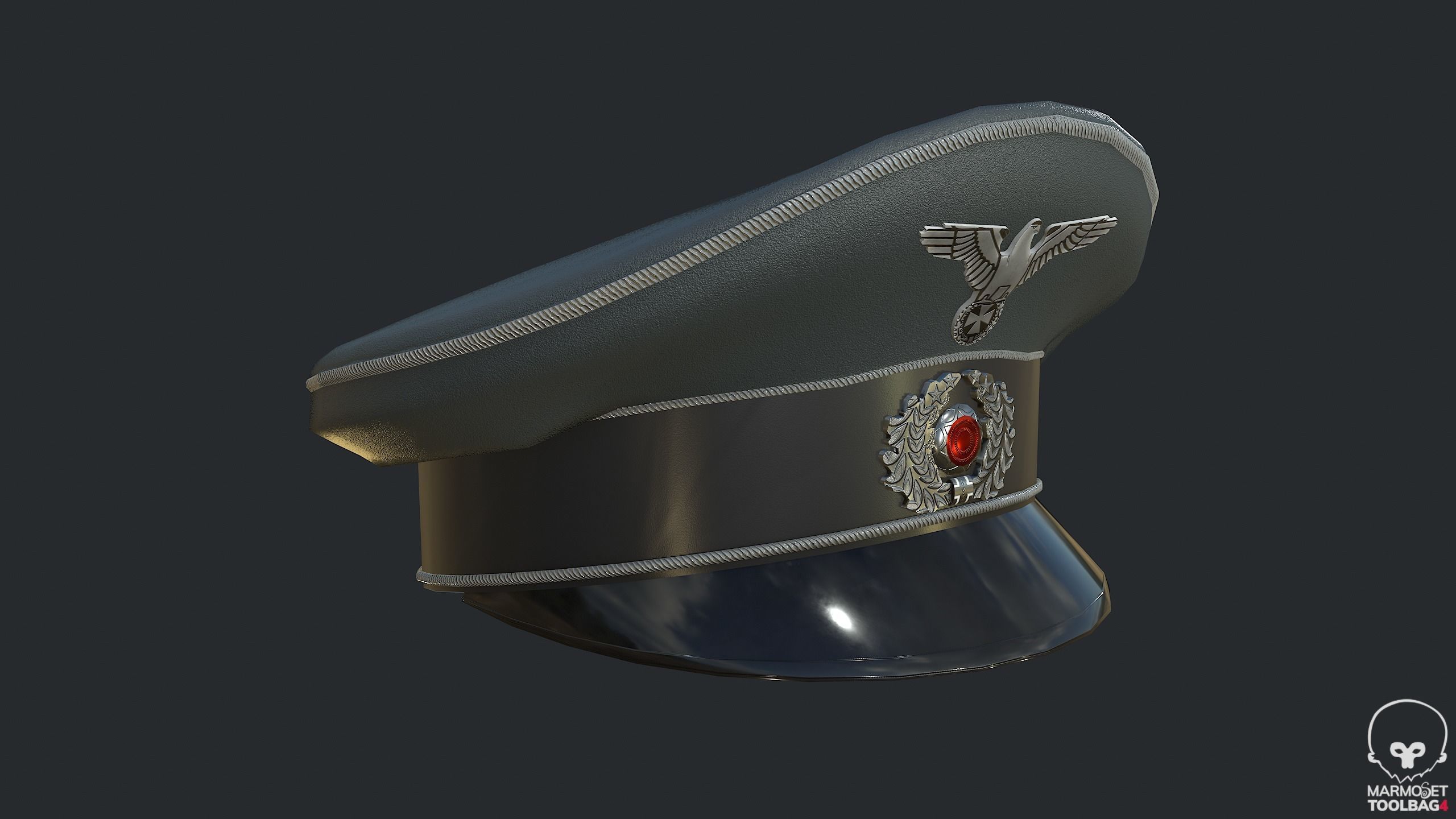 WW2 German Officer Hat - WWII German Commander Hat Low-poly 3D model_3