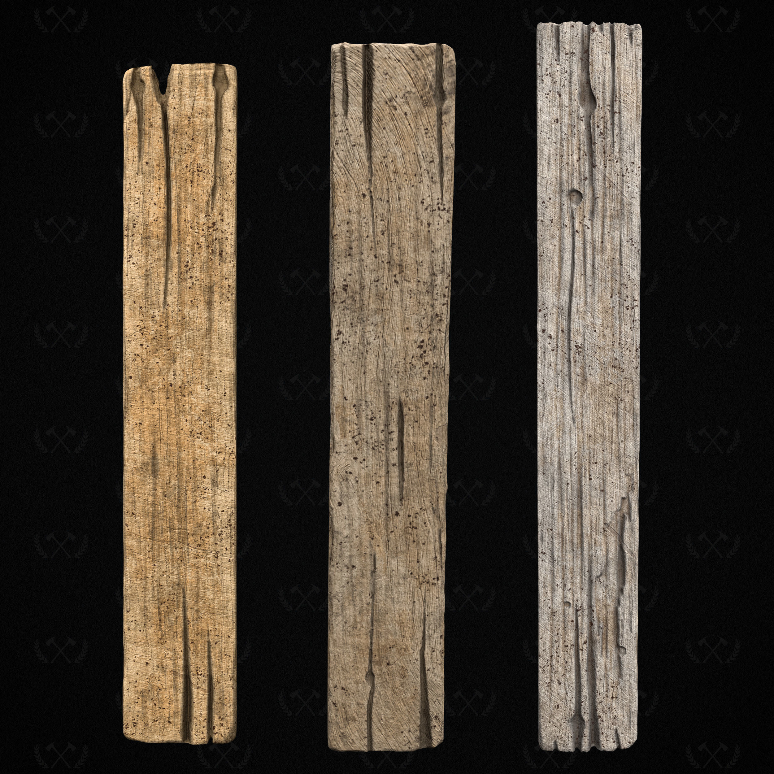 3X Wooden Planks - Diorama and Miniature Models - Lumberjack 3D print model_3