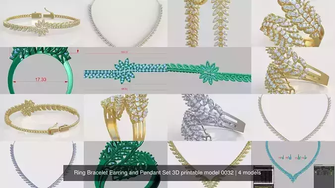 Ring Bracelet Earring and Pendant Set 3D printable model 0032