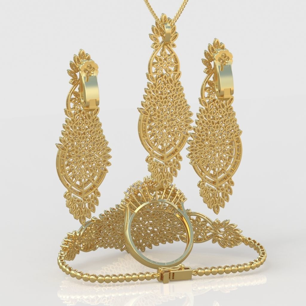 Ring Bracelet Earring and Pendant Set 3D printable model 0033 3D Model Collection_9
