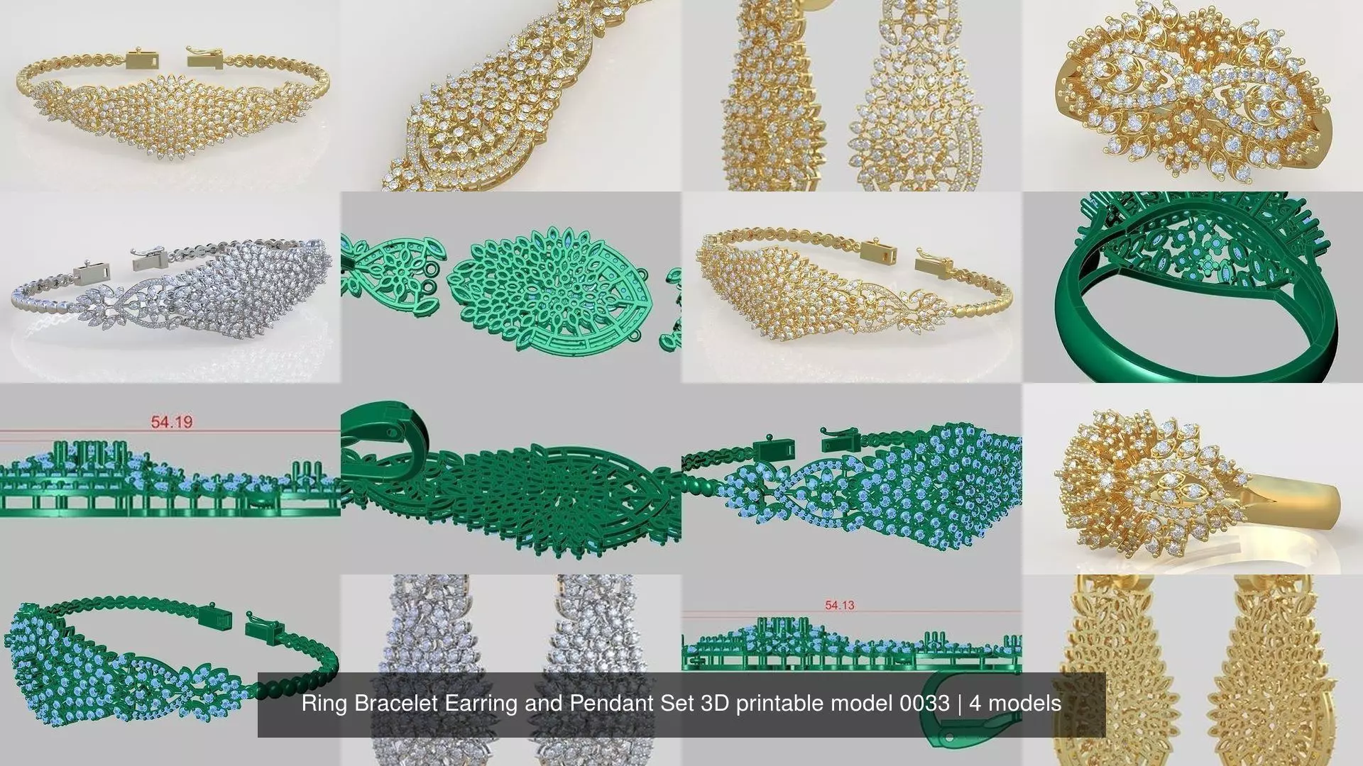 Ring Bracelet Earring and Pendant Set 3D printable model 0033 3D Model Collection_1