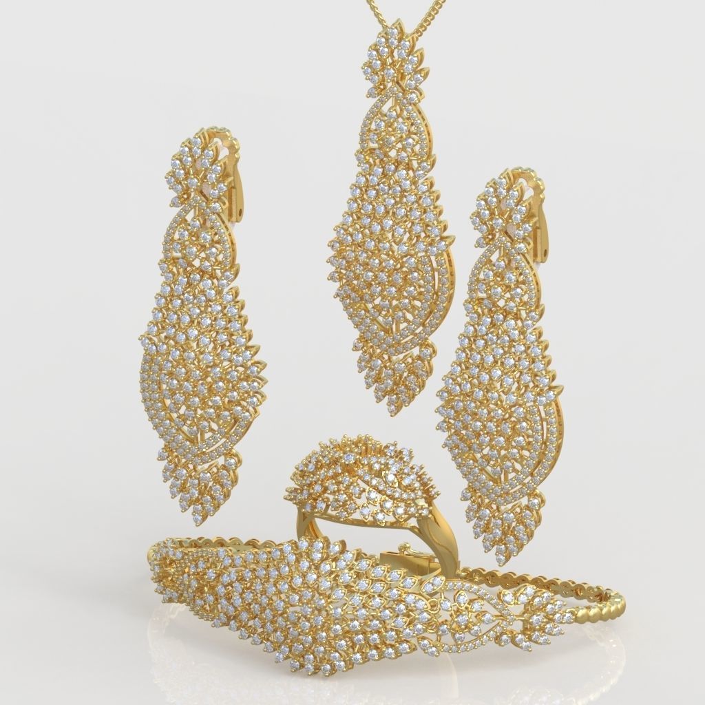 Ring Bracelet Earring and Pendant Set 3D printable model 0033 3D Model Collection_2