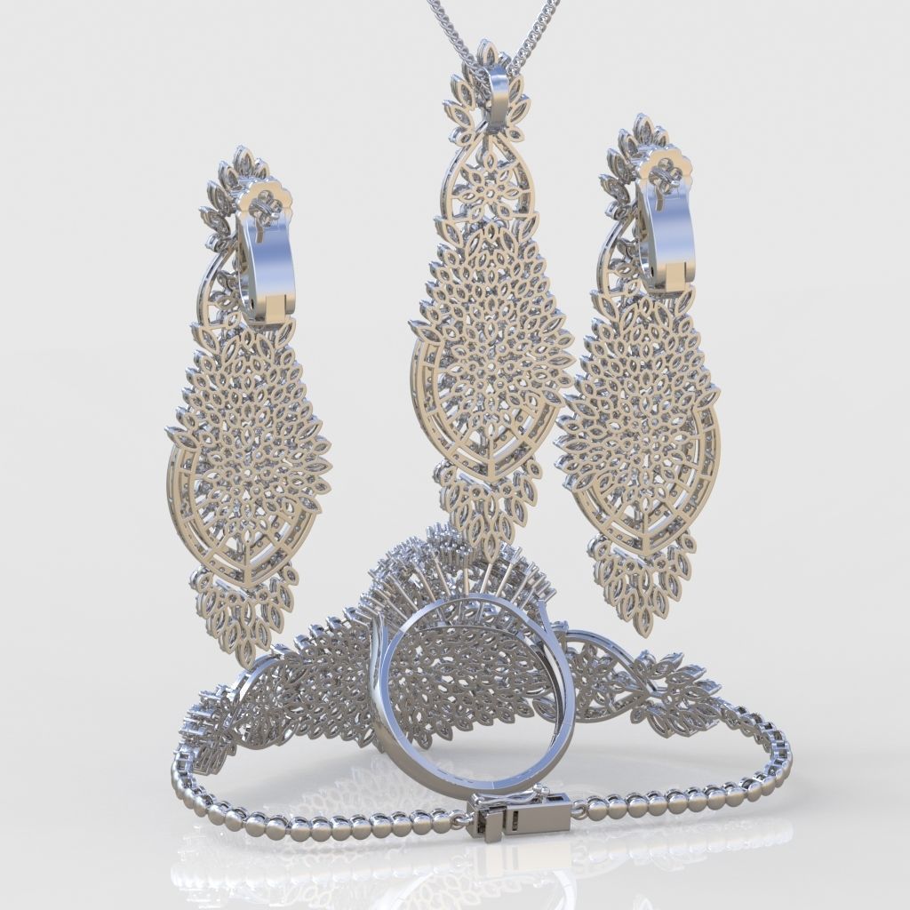 Ring Bracelet Earring and Pendant Set 3D printable model 0033 3D Model Collection_8
