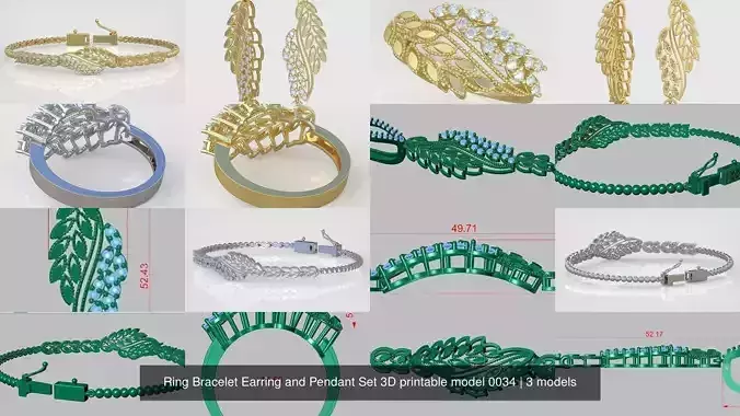 Ring Bracelet Earring and Pendant Set 3D printable model 0034