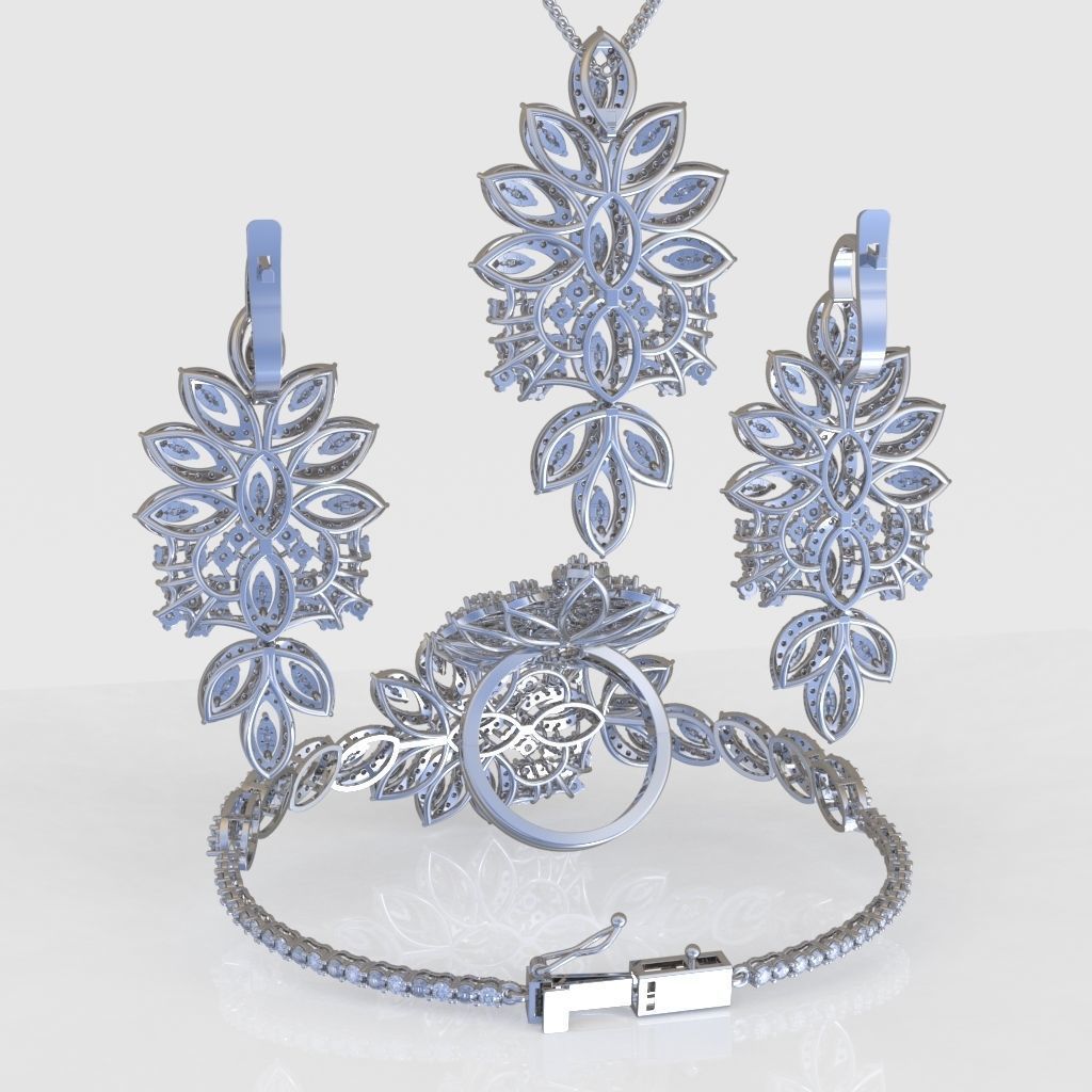 Ring Bracelet Earring and Pendant Set 3D printable model 0035 3D Model Collection_10